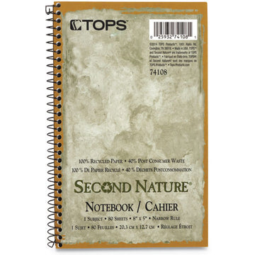 TOPS™ Second Nature Single Subject Wirebound Notebooks, Narrow Rule, Green Cover, 8 X 5, 80 Sheets freeshipping - TVN Wholesale